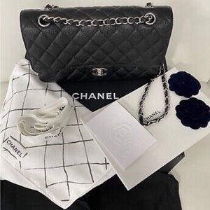 Chanel caviar double flap bag with silver hardware